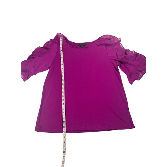 Bold Elements‎ Blouse Women's Large Magenta Top Ruffled Sleeve Cold Shoulder New - Picture 4 of 9